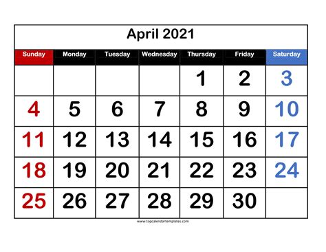 2021 Printable Calendar April